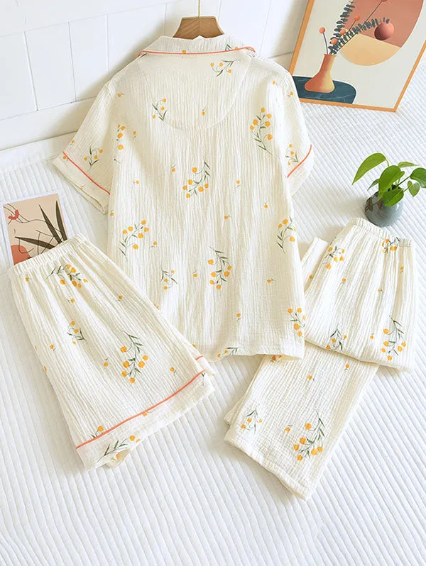 2Pcs/3Pcs Short Sleeve Floral Pajamas