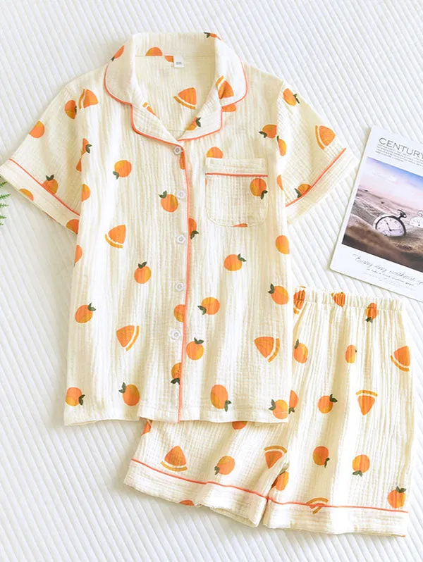 2Pcs/3Pcs Short Sleeve Floral Pajamas