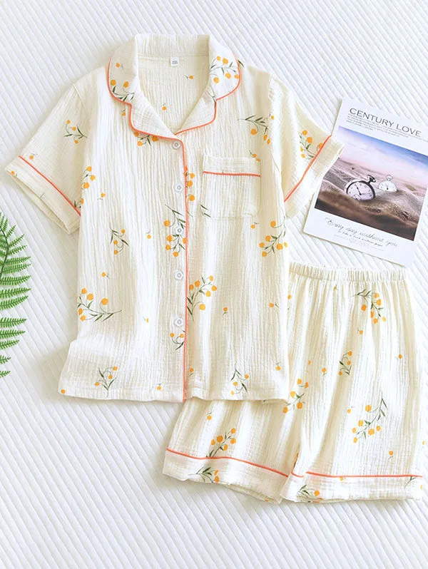 2Pcs/3Pcs Short Sleeve Floral Pajamas