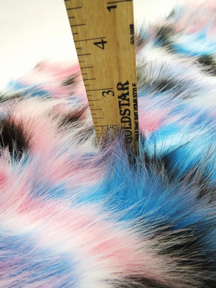 30 Yard Roll of Brown, Turquoise, Pink Sunset Multi-Color Faux Fur Fabric