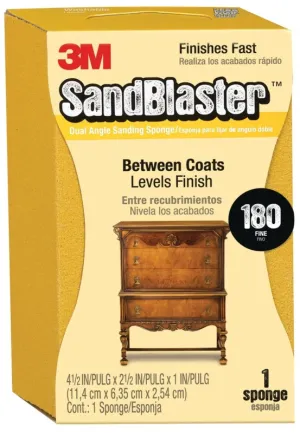 3M SandBlaster 9564 Sanding Sponge, 4-1/2 in L, 2-1/2 in W, 180 Grit, Fine, Aluminum Oxide Abrasive :EA: QUANTITY: 1