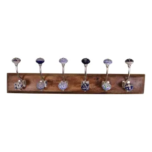 6 Double Ceramic Blue and White Coat Hooks