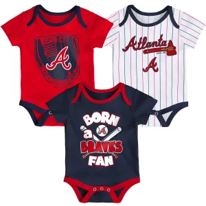 Braves Baseball Fan 3 Pack Bodysuit Set