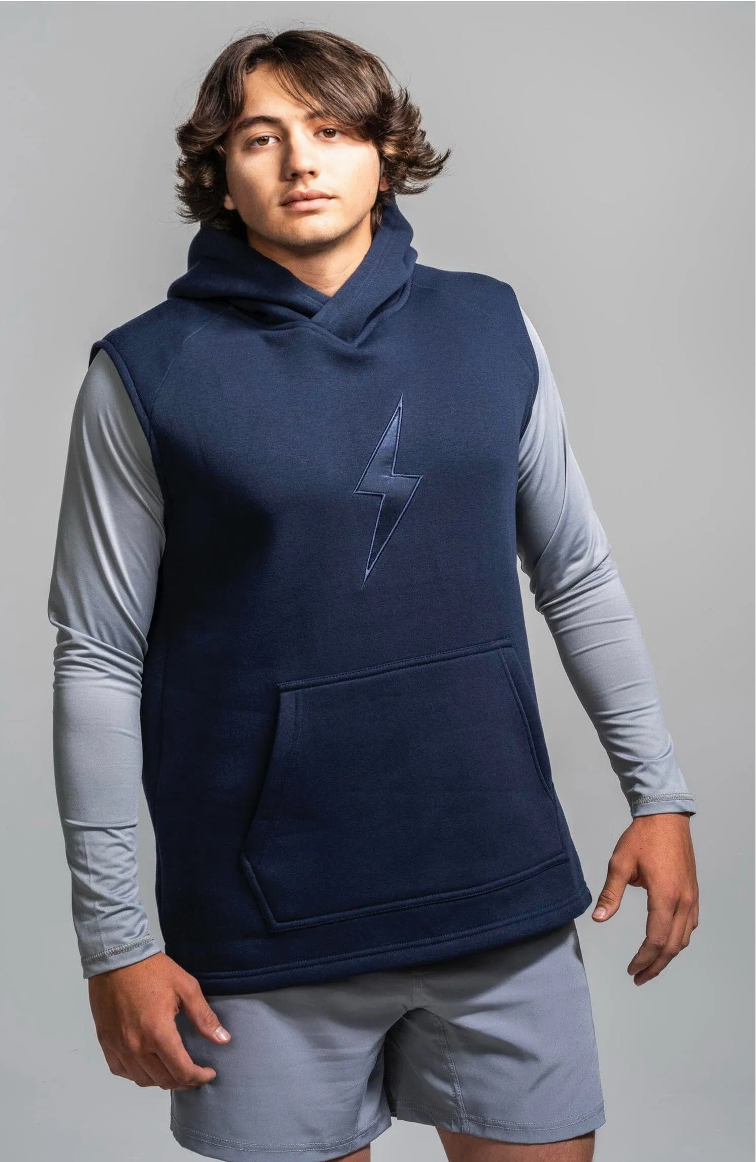 BRUCE BOLT "BOLT" Sleeveless Hoodie - NAVY w/ Navy Bolt