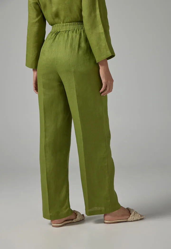 Choice High-Waist Straight-Cut Basic Trousers Green