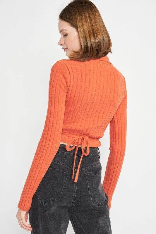 Emory Park | Collared Long Sleeve Crop Top