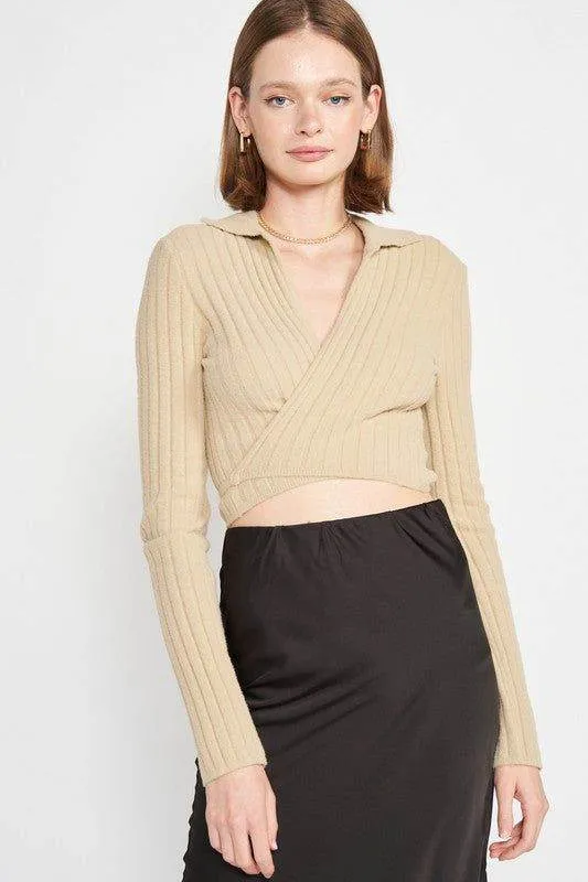 Emory Park | Collared Long Sleeve Crop Top