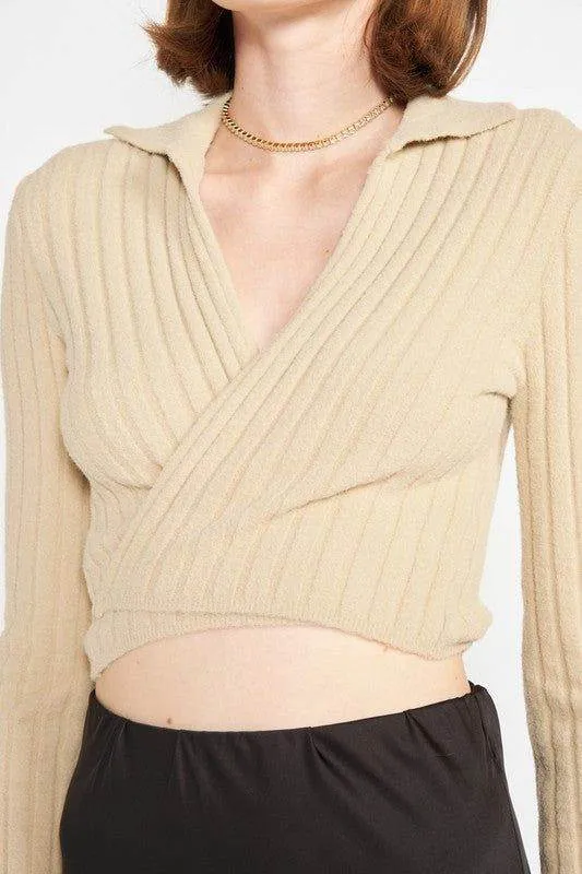 Emory Park | Collared Long Sleeve Crop Top