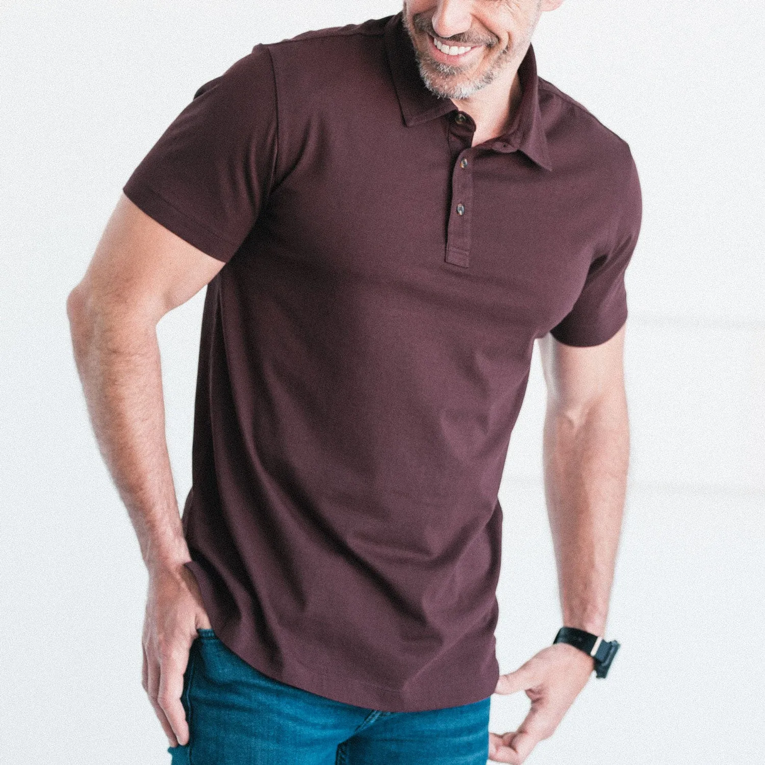 Essential Short Sleeve Polo Shirt –  Burgundy Cotton Jersey