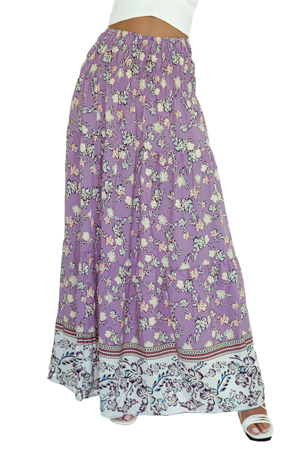 Floral Shirred High Waist Maxi Skirt