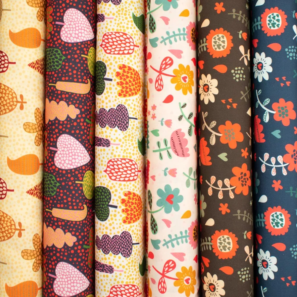 Flowers & Birds Cartoon Collection  #15  Multi Colour Tree & Red Spots on Navy Cotton Prints