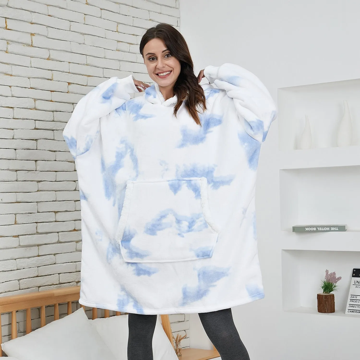 'Fluffie' Tie Dye Print Giant Hoodie with Sherpa Lining