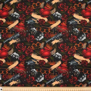 Gothic Characteristic Tone Series Heart Color Roses Red Cotton Prints