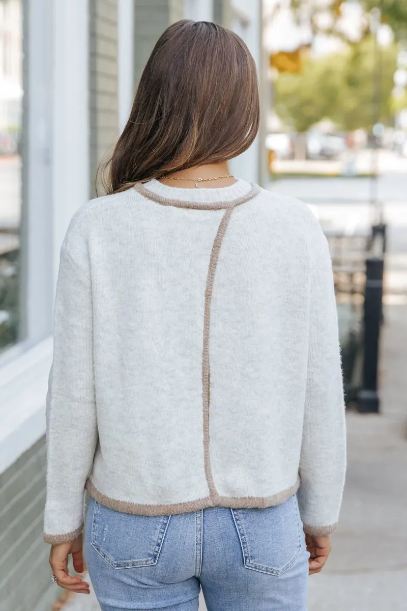 Grey Contrast Stitch Open Back Sweater - DOORBUSTER