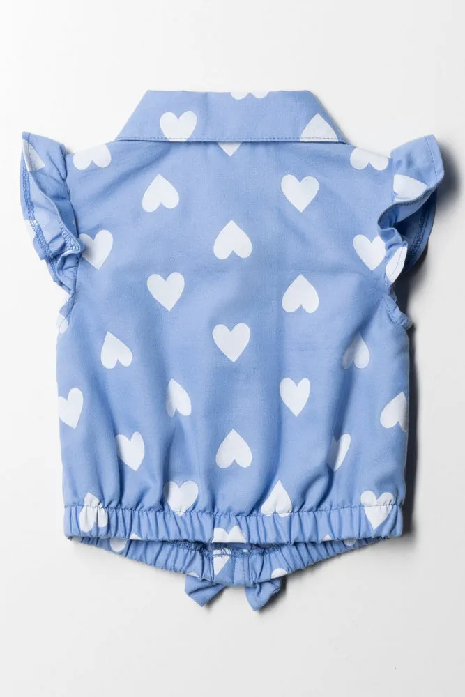 Hearts Front Chambray Top Blue