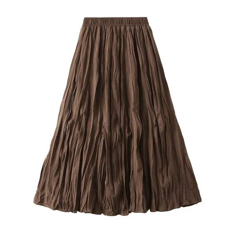 High-Waisted Elastic Pleated Skirt