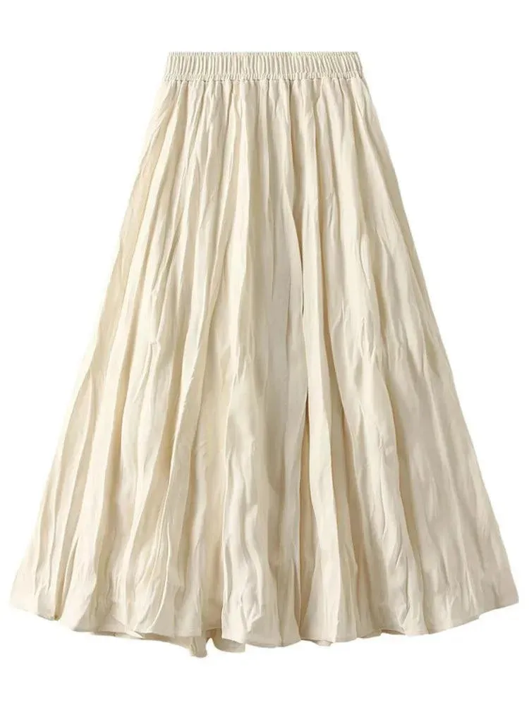 High-Waisted Elastic Pleated Skirt