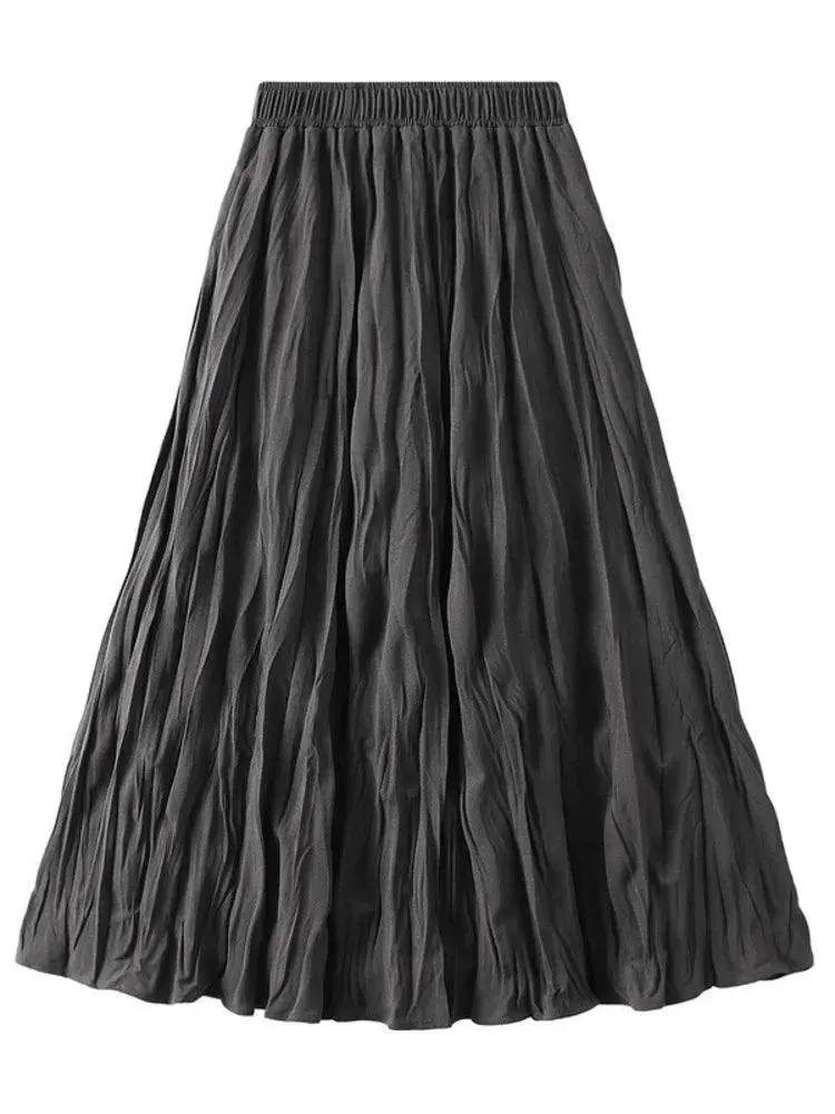 High-Waisted Elastic Pleated Skirt