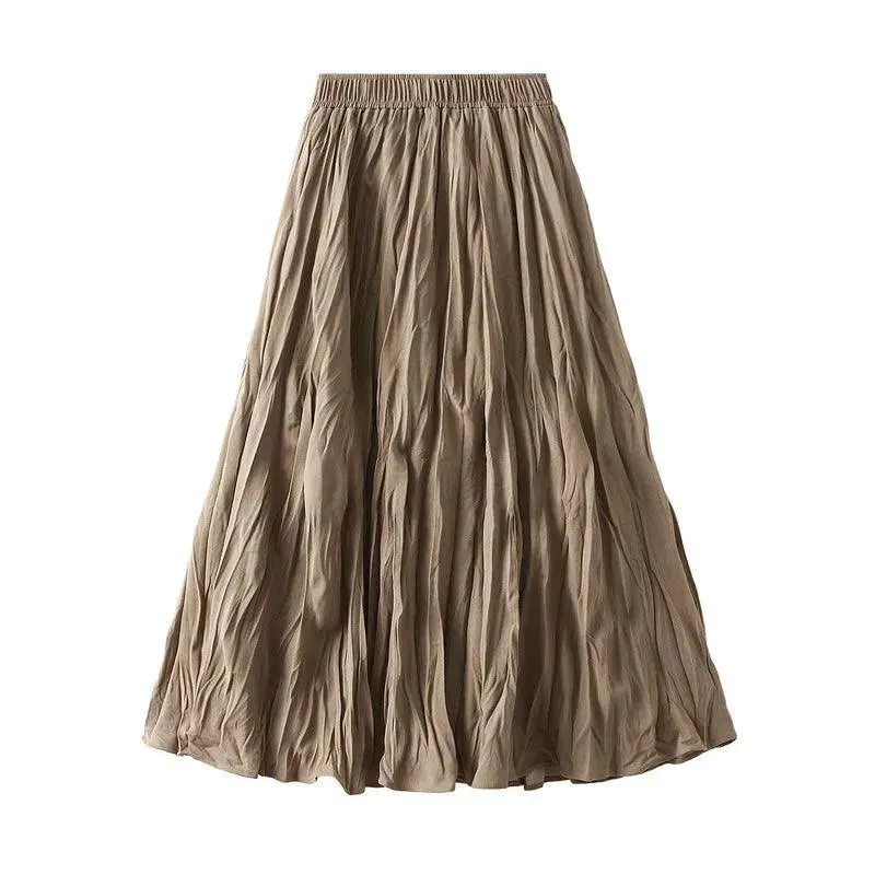 High-Waisted Elastic Pleated Skirt