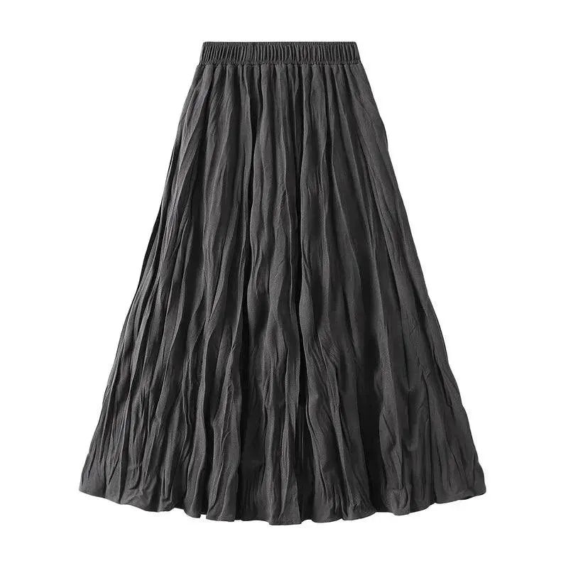 High-Waisted Elastic Pleated Skirt