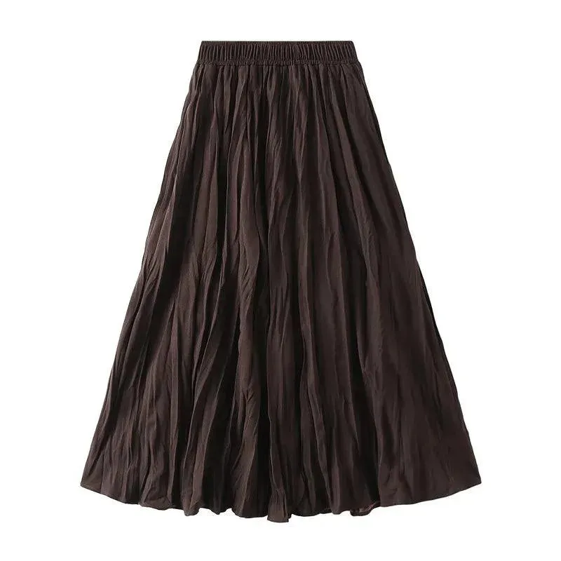 High-Waisted Elastic Pleated Skirt