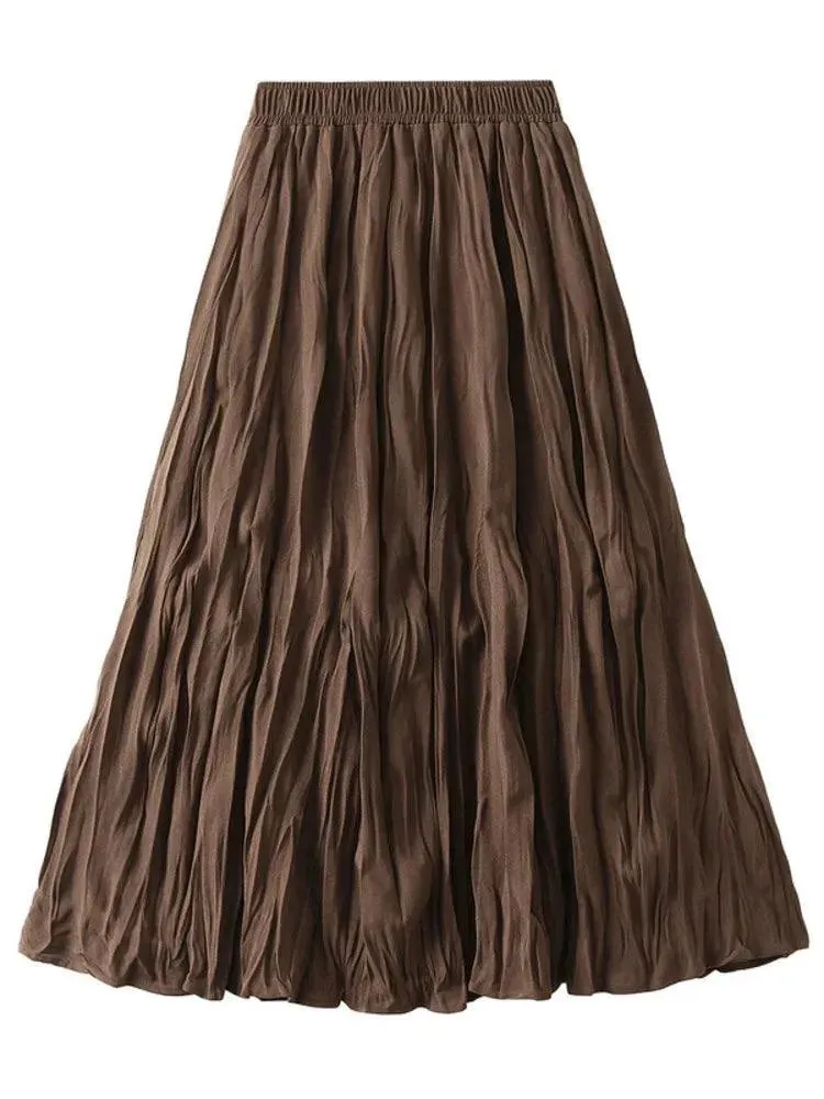 High-Waisted Elastic Pleated Skirt