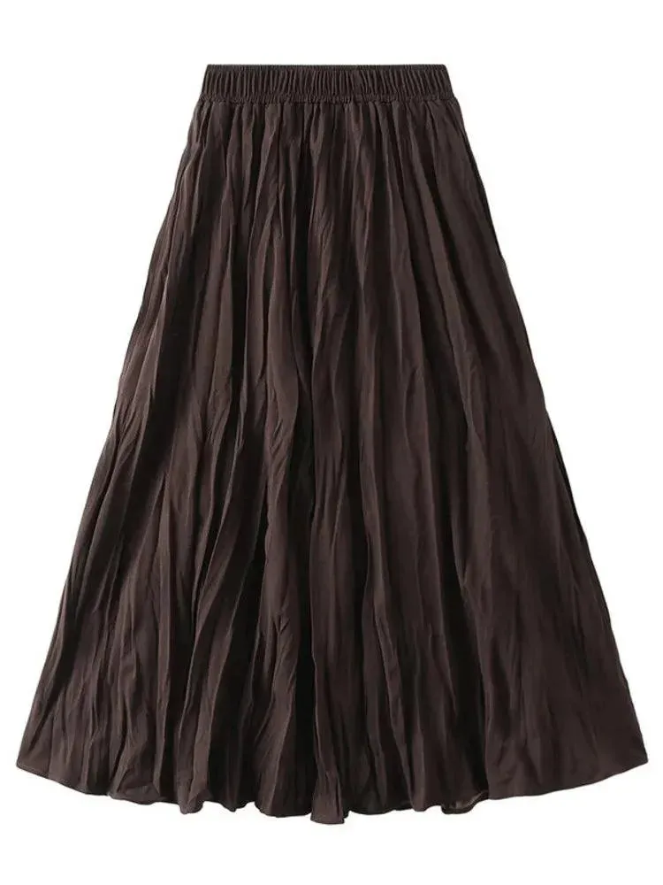 High-Waisted Elastic Pleated Skirt