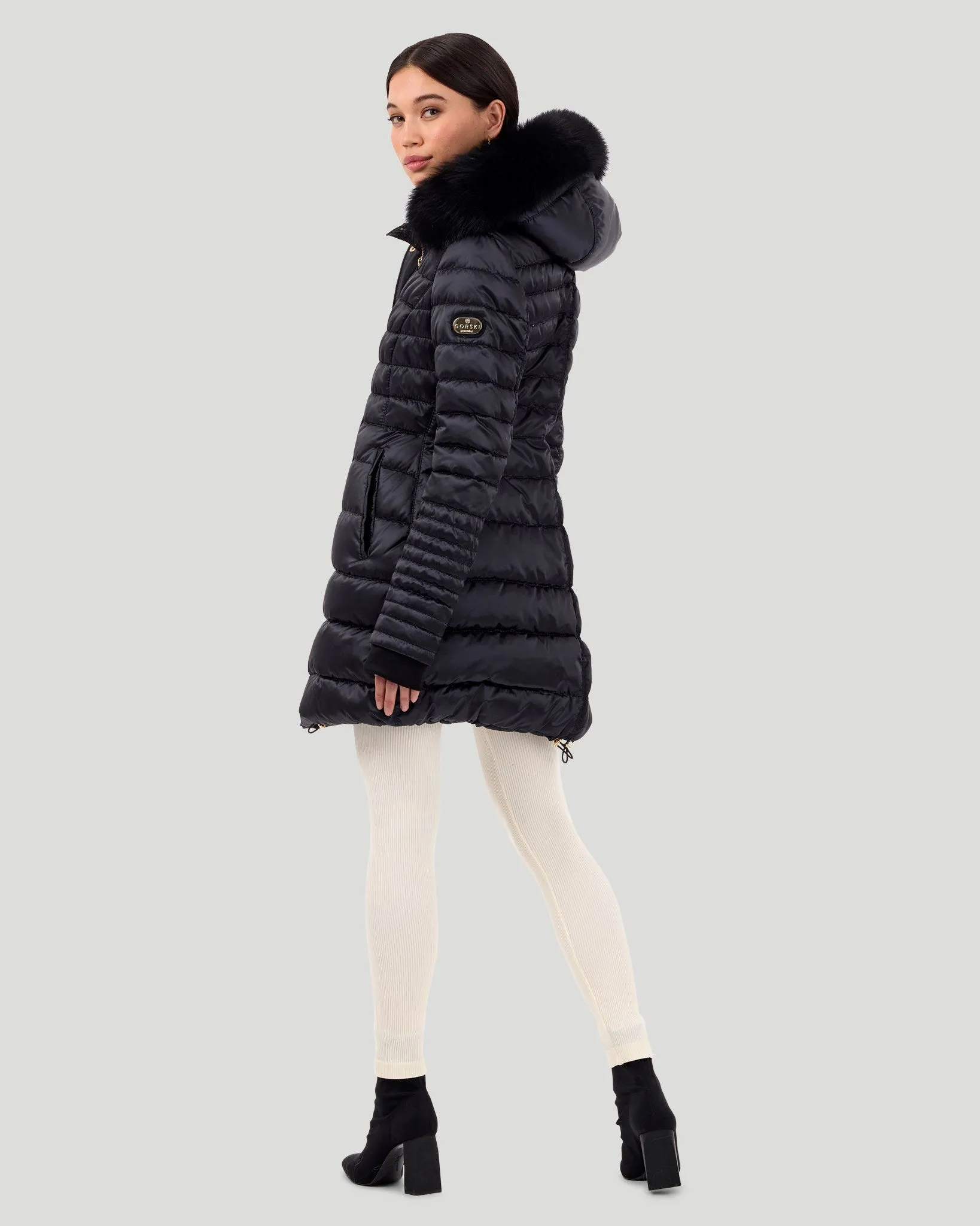 Horizontal Après-Ski Jacket with Detachable Toscana Shearling Lamb Hood Trim