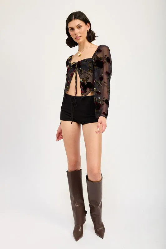 Hot Girl Evening Floral Flyaway Long Sleeve Top In Black