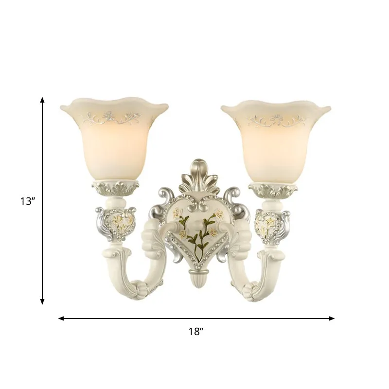 Ivory Glass Wall Sconce - Traditional White Bell Shaped Bedroom Wall Light Kit