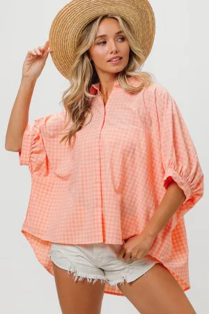 Kona Plaid Button Up Dolman Sleeve Shirt