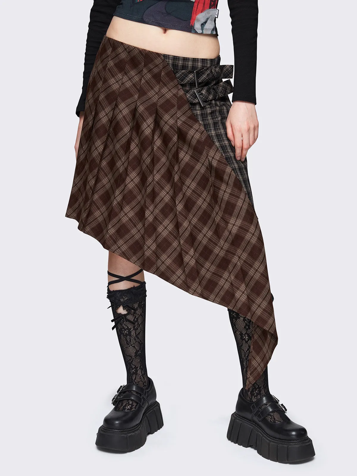 Kya Plaid Asymmetric Skirt