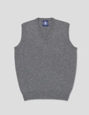 LAMBSWOOL V NECK VEST - GREY MIX