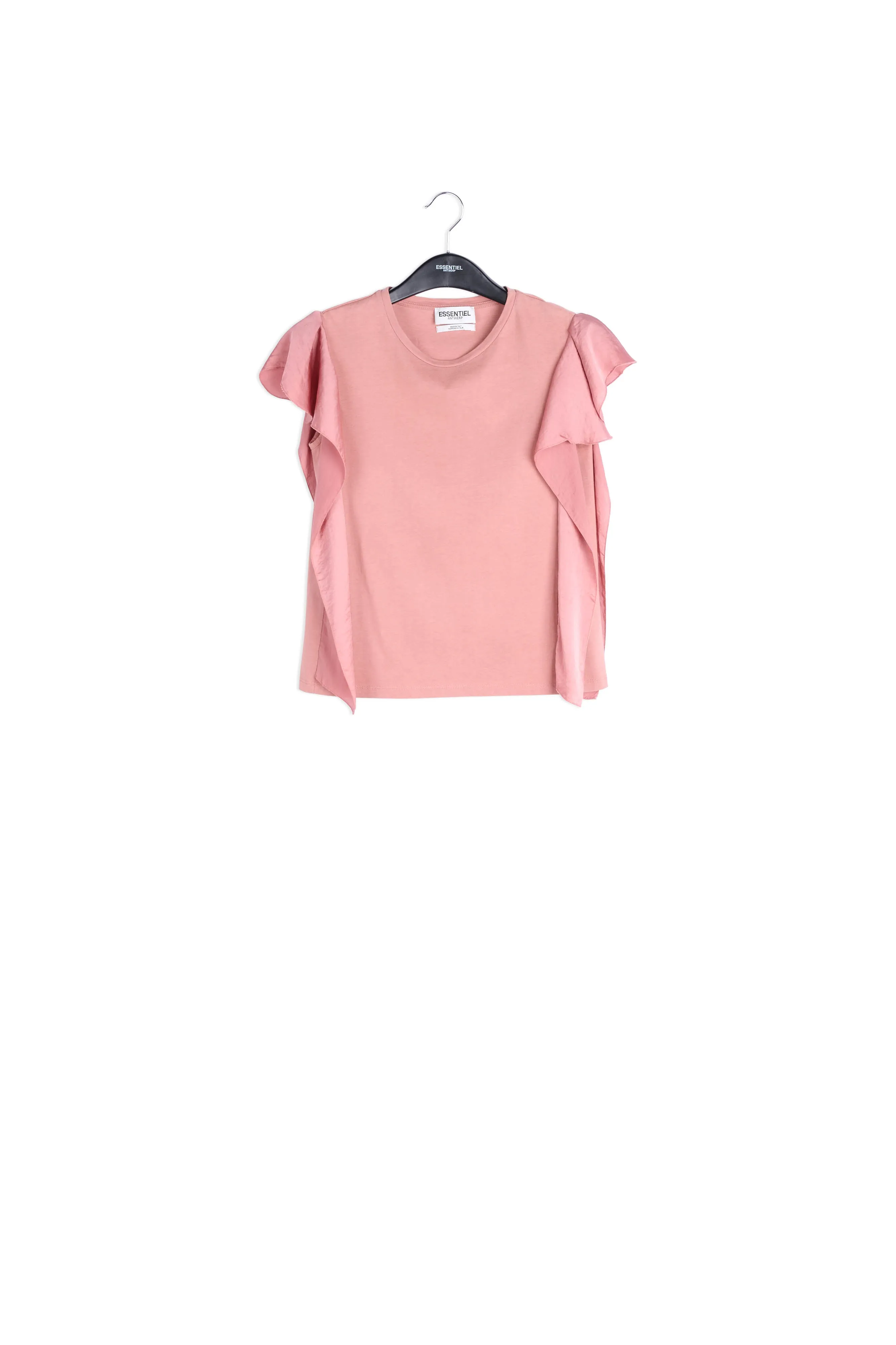 Lilac cotton-jersey t-shirt with satin sleeves