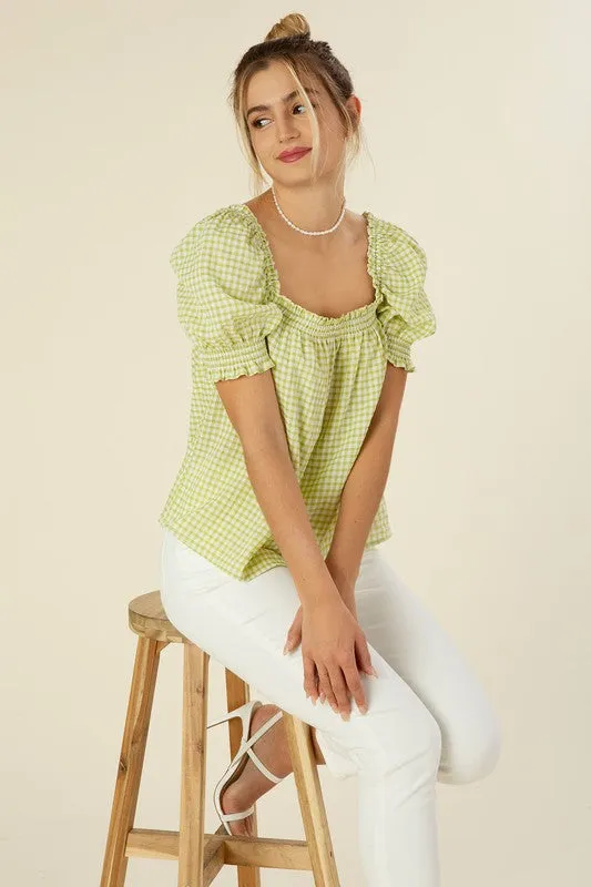 LILOU Elegant Smocked Casual Top with Puff Sleeve