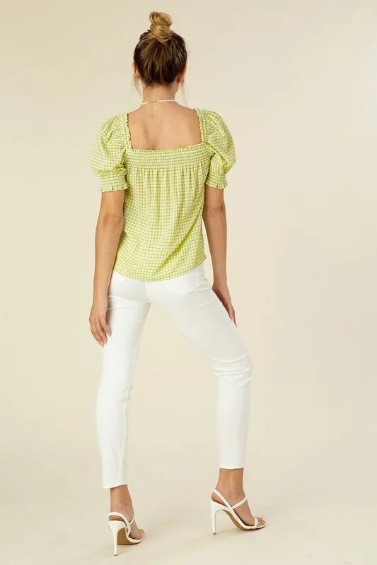 LILOU Elegant Smocked Casual Top with Puff Sleeve