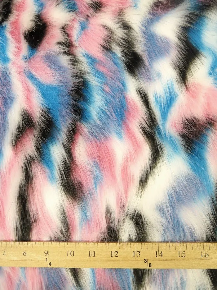 Lime Green, Fuchsia, Purple Sunset Multi-Color Faux Fur Fabric /  Sold by the Yard