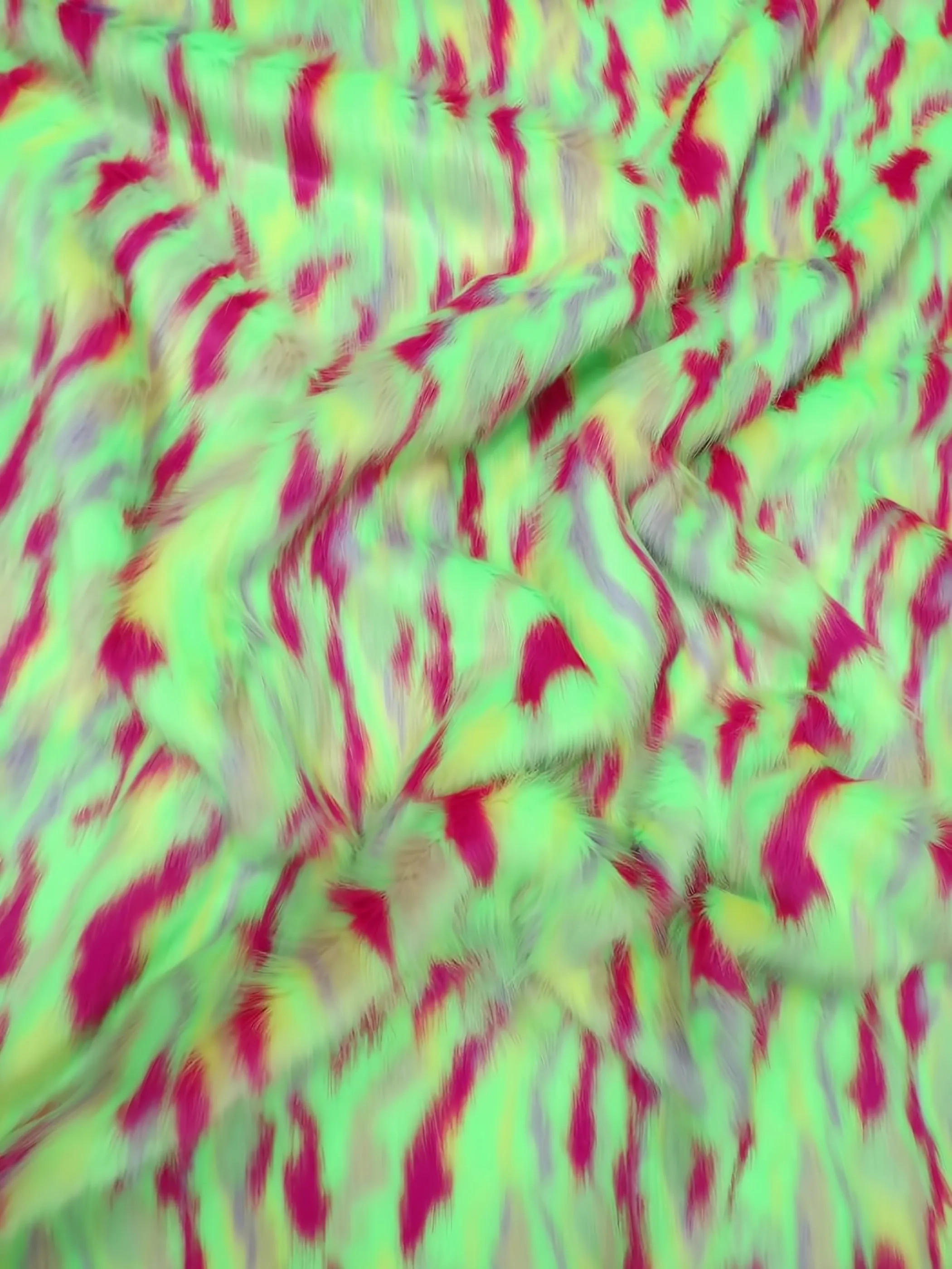 Lime Green, Fuchsia, Purple Sunset Multi-Color Faux Fur Fabric /  Sold by the Yard