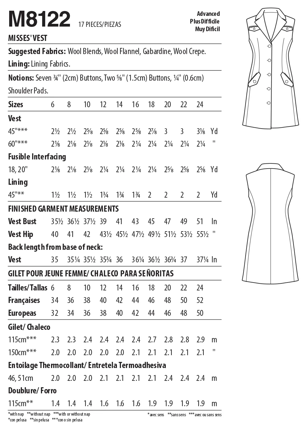 M8122 Misses' Vest (size: 6-8-10-12-14)