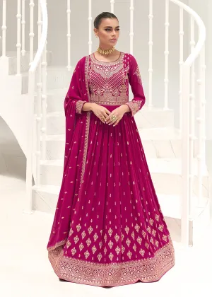 Magenta Pink Real Georgette Party Style Anarkali Suit