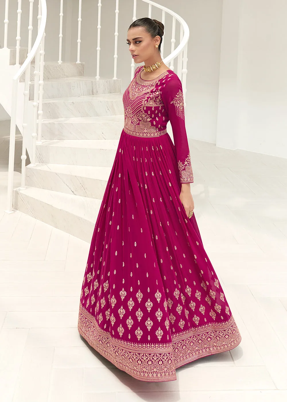 Magenta Pink Real Georgette Party Style Anarkali Suit