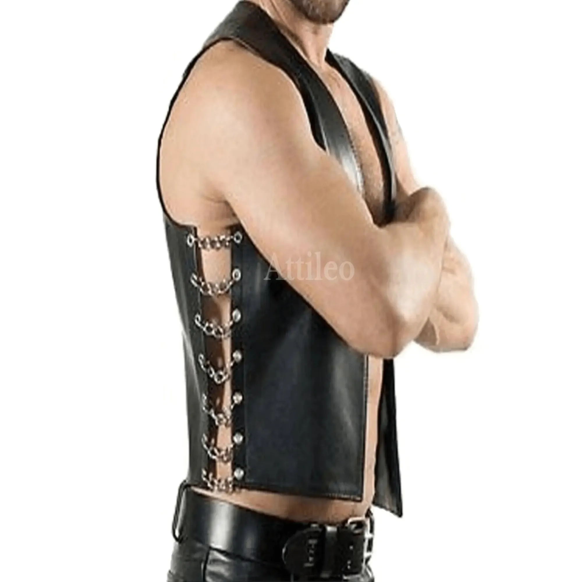 Mens Leather Biker Vest