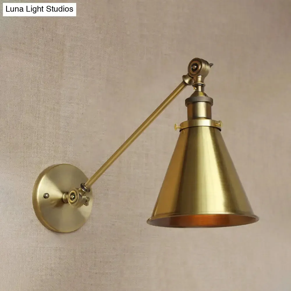 Metallic Vintage Brass Wall Sconce with Tapered Shade - Indoor Wall Lighting (8"/12" Diameter)