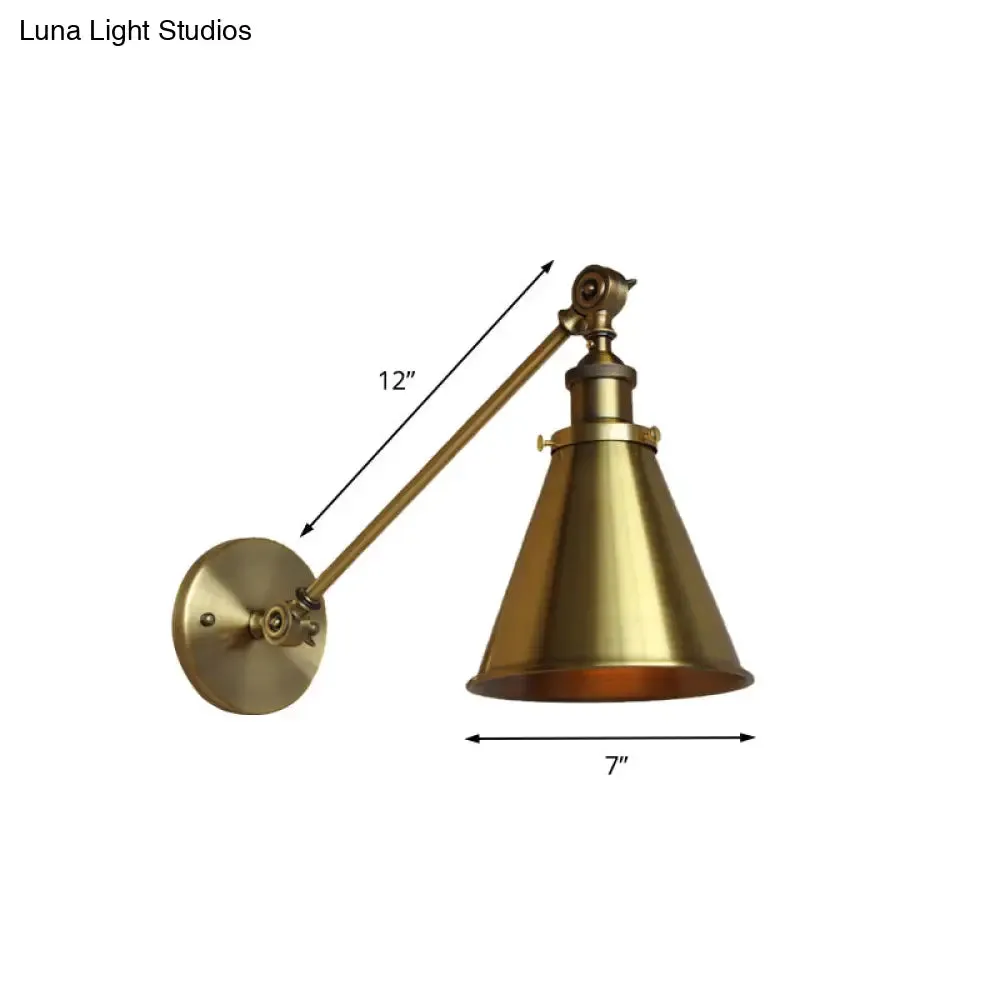 Metallic Vintage Brass Wall Sconce with Tapered Shade - Indoor Wall Lighting (8"/12" Diameter)