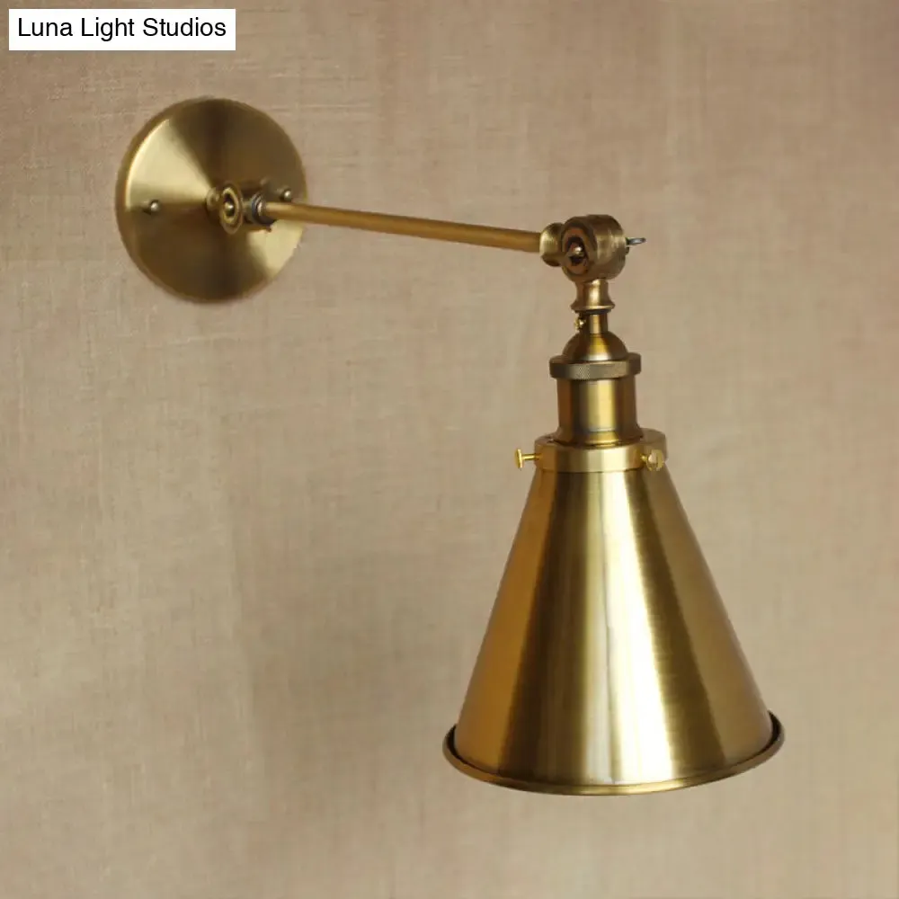 Metallic Vintage Brass Wall Sconce with Tapered Shade - Indoor Wall Lighting (8"/12" Diameter)