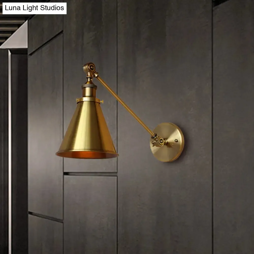 Metallic Vintage Brass Wall Sconce with Tapered Shade - Indoor Wall Lighting (8"/12" Diameter)