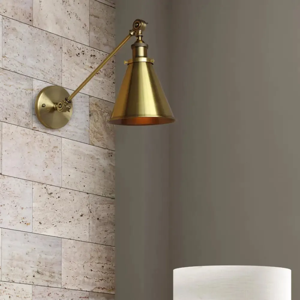 Metallic Vintage Brass Wall Sconce with Tapered Shade - Indoor Wall Lighting (8"/12" Diameter)