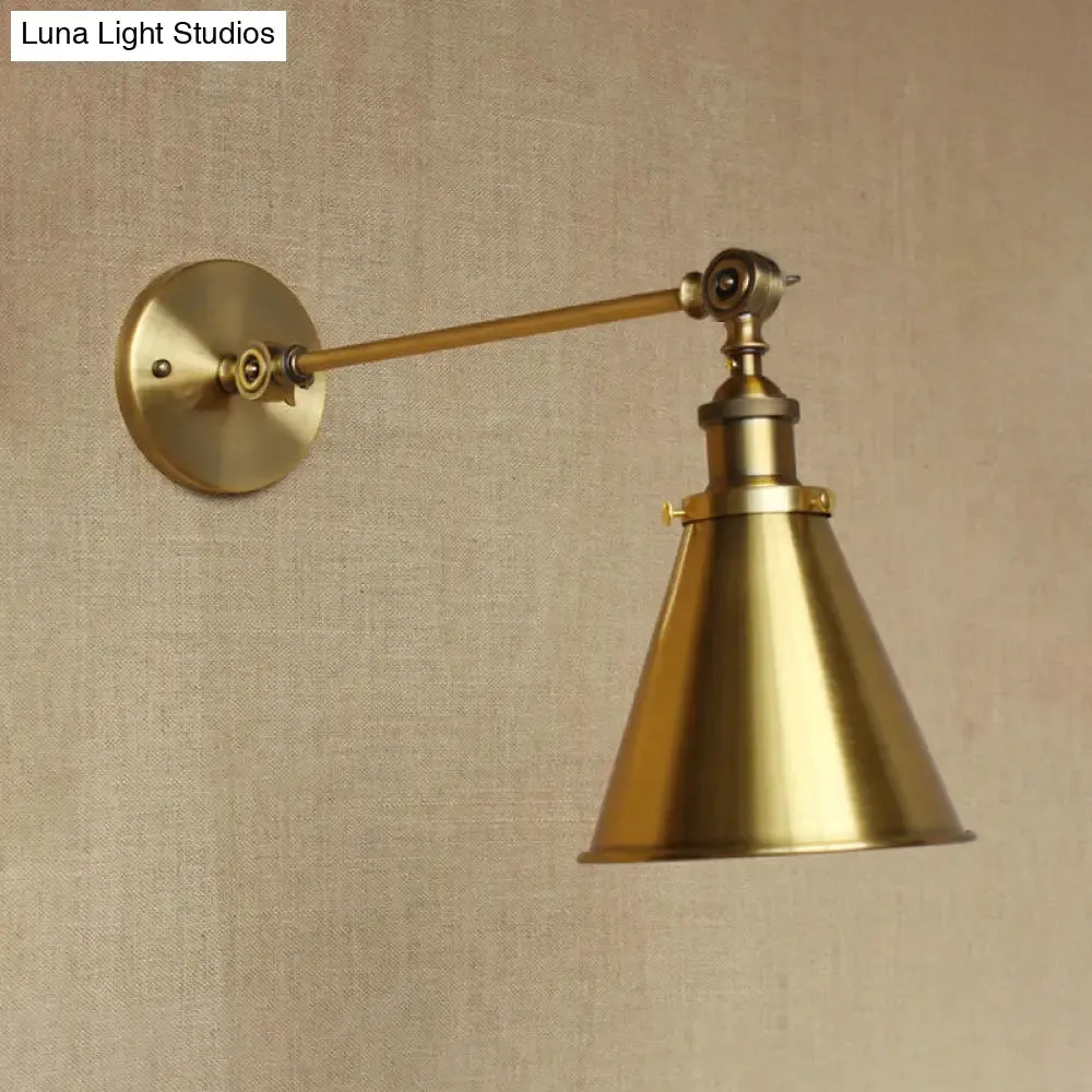 Metallic Vintage Brass Wall Sconce with Tapered Shade - Indoor Wall Lighting (8"/12" Diameter)