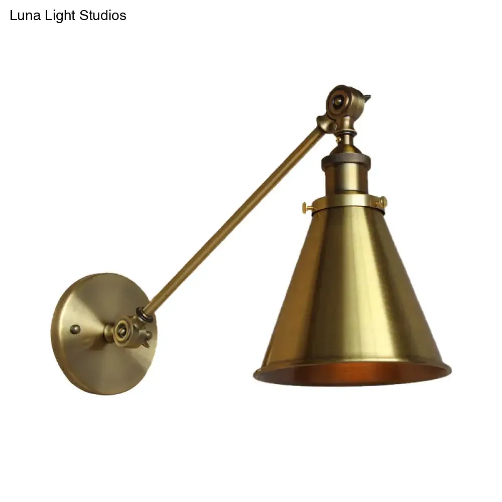 Metallic Vintage Brass Wall Sconce with Tapered Shade - Indoor Wall Lighting (8"/12" Diameter)