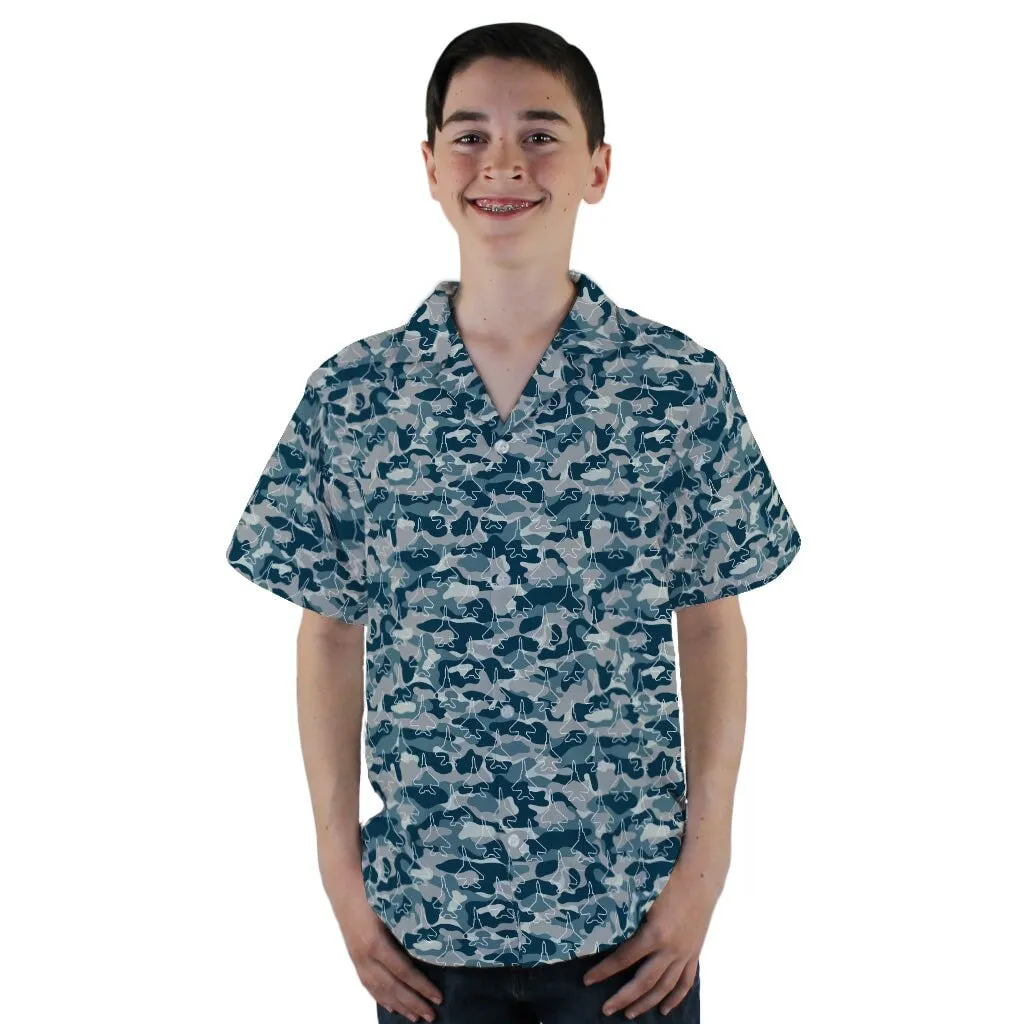 Military Fighter Jet Navy Camo Blue Youth Hawaiian Shirt